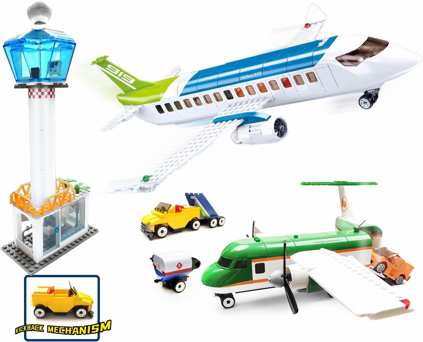 City Passenger Airplane Building Toy Set,With Airport Passenger Terminal,Radar Tower,Luggage Truck,Container Loader And 7 Figures,Aviones 747 Plane Set For Kids 6  (Passenger Airplane 731Pcs)