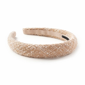 Clara Tweed Padded Headband - Caramel | Luxurious Tweed Fabric with Plush Padding | Comfortable Fit with Rubberized Teeth | Sophisticated Accessory for Casual & Polished Looks