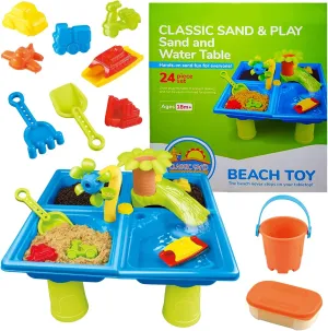 CLASSIC SAND & PLAY Sand and Water Table for Kids, 24 Pc Set, Fun Activity Center for Toddlers with Plastic Molds, Shovel, Waterfall, and Leak-Free Tray, Hands-On Early Learning Toy