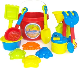 CLASSIC SAND & PLAY Sandcastle Beach Toys for Kids, 12 Pc Set, Heavy-Duty Plastic Bucket, Shovel, Sifter, Rake, and Sea Animal Molds, Interactive Play for Girls and Boys, Safe for Ages 2 and Up