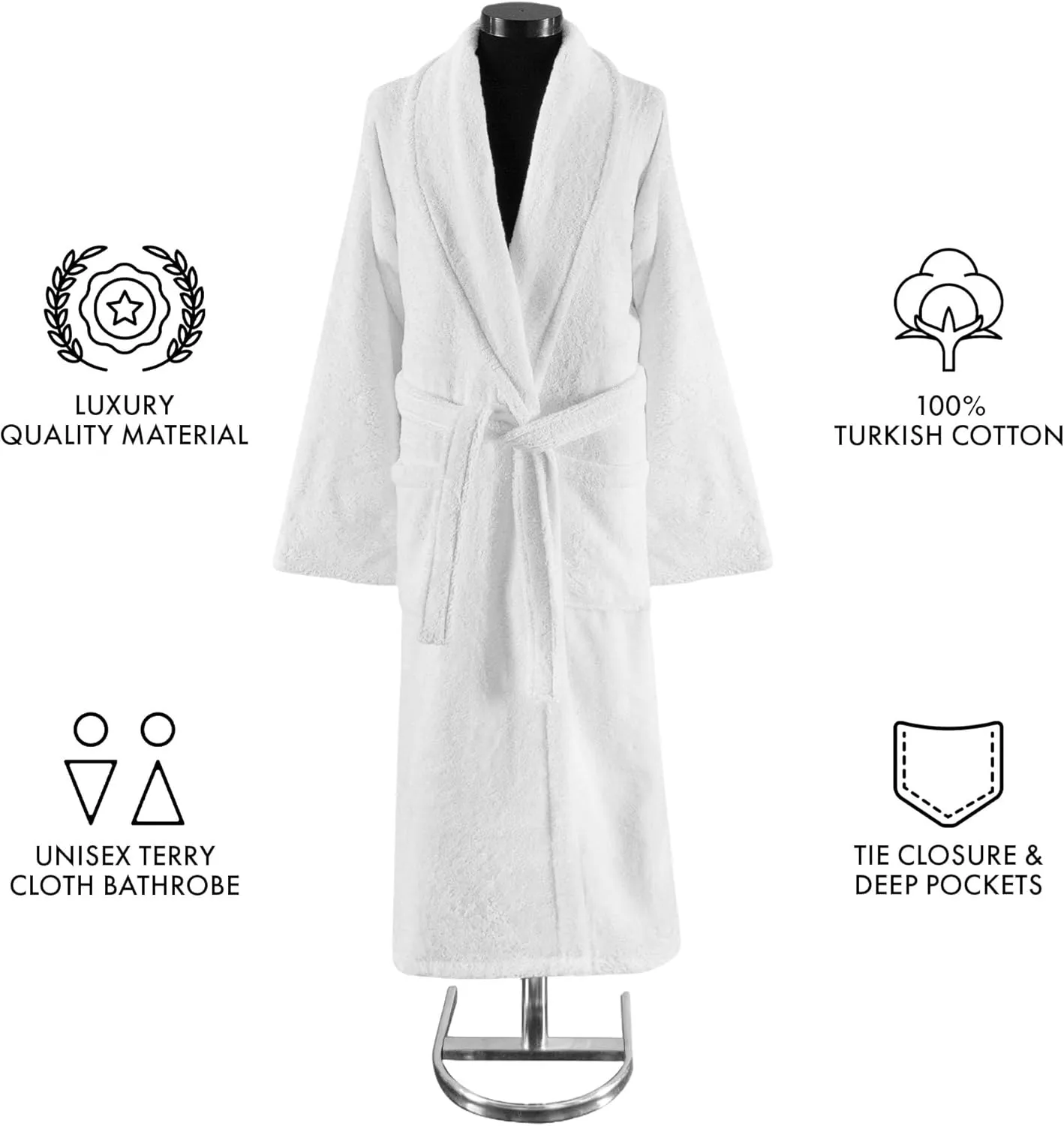 Classic Turkish Towels CTT - Luxury 100% Turkish Cotton Terry Cloth Bath Robe for Women & Men, 400 GSM Soft & Plush Long Robe