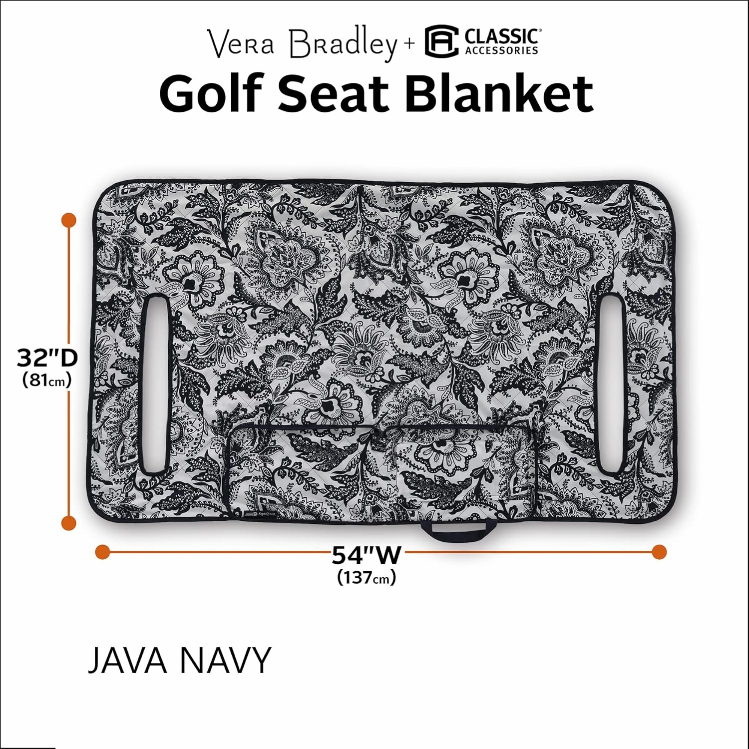Classic Accessories Vera Bradley Water-Resistant Golf Seat Blanket, 54 x 32 Inch, Java Navy