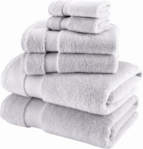 Classic Turkish Towels CTT - Luxury 6 Piece Towel Set, 100% Turkish Cotton, Quick Drying, Highly Absorbent & Comfy, Includes 2 Bath Towels, 2 Hand Towels & 2 Washcloths | (Platinum)