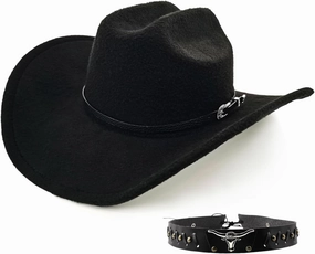 Classic Western Cowboy Hat for Men & Women, Felt Cowgirl Hat with Two Decorative Bands, ，Wide Brim， All-Season Wear