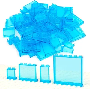 Clear Tranparent Blue Flat Plates Bricks, 60pcs Classic Pieces and Parts Panel, Window Bulk Building Blocks Accessories