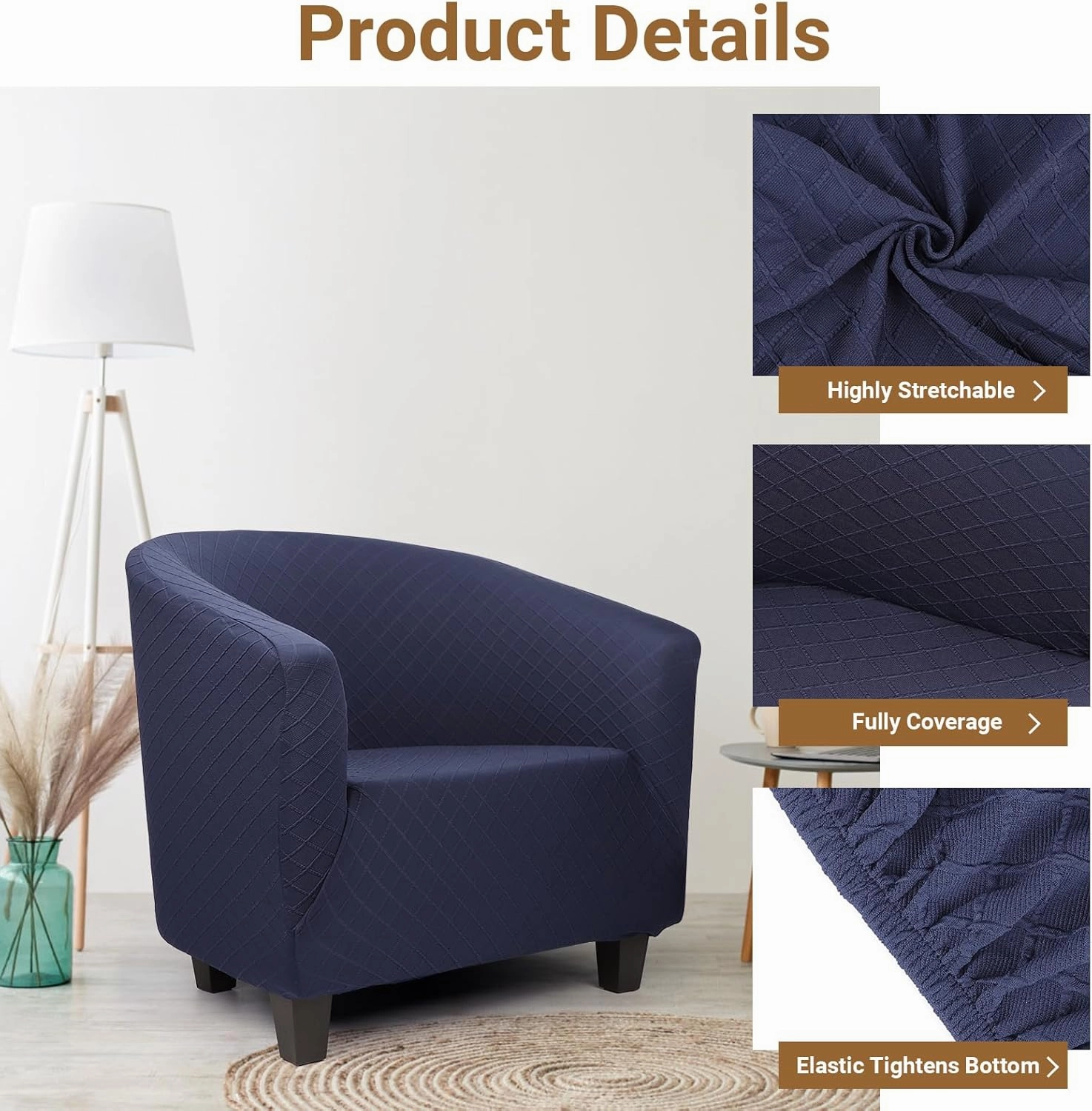 Club Chair Slipcover, Club Sofa Chair Cover Stretch, Tub Chair Slipcover with Elastic Bottom Removable Cover Soft Stretch Slip Cover Washable Furniture Protector for Living Room Office