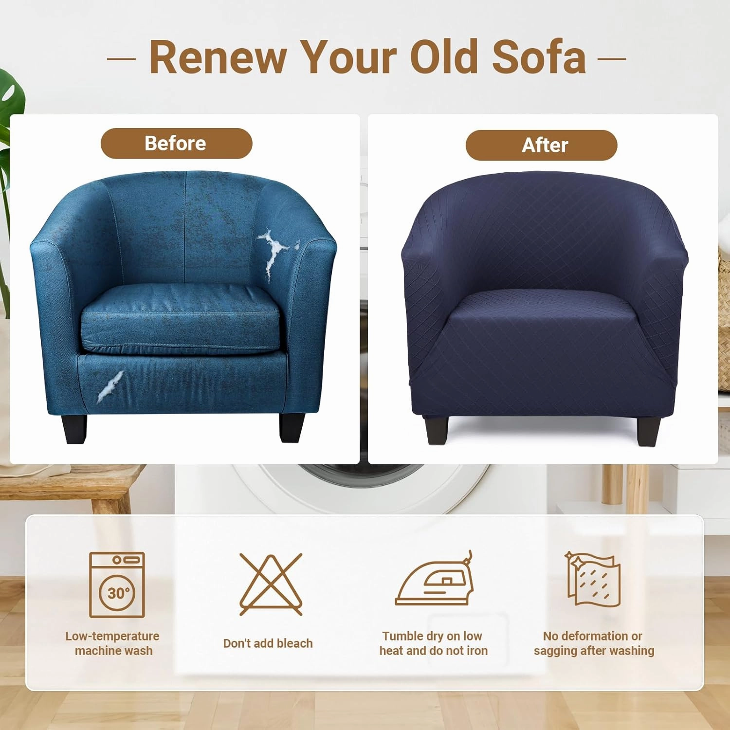 Club Chair Slipcover, Club Sofa Chair Cover Stretch, Tub Chair Slipcover with Elastic Bottom Removable Cover Soft Stretch Slip Cover Washable Furniture Protector for Living Room Office