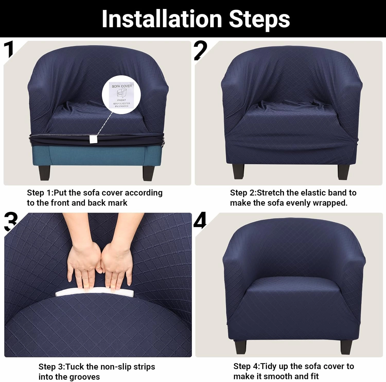 Club Chair Slipcover, Club Sofa Chair Cover Stretch, Tub Chair Slipcover with Elastic Bottom Removable Cover Soft Stretch Slip Cover Washable Furniture Protector for Living Room Office