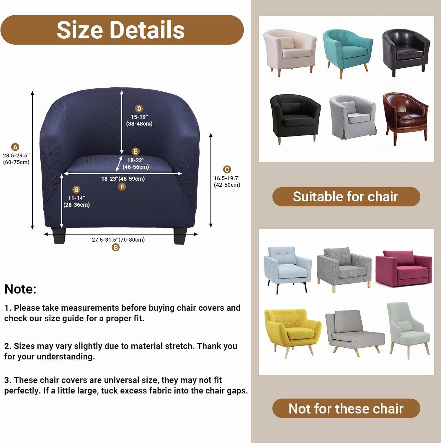 Club Chair Slipcover, Club Sofa Chair Cover Stretch, Tub Chair Slipcover with Elastic Bottom Removable Cover Soft Stretch Slip Cover Washable Furniture Protector for Living Room Office