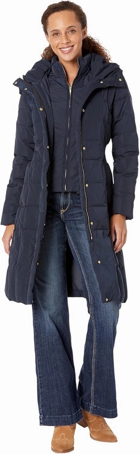 Cole Haan Women's Knee Length Hooded Quilted Down Coat