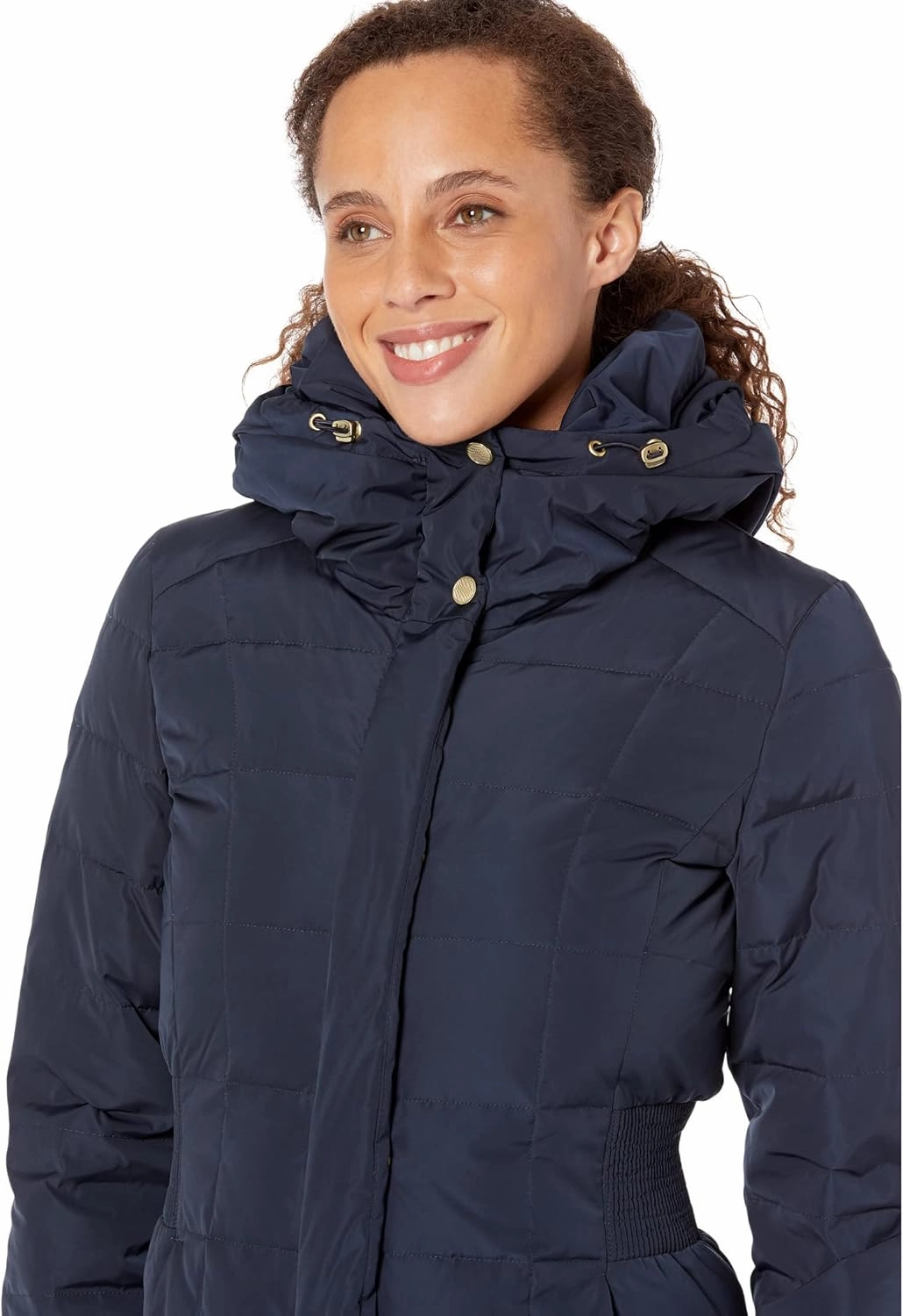 Cole Haan Women's Knee Length Hooded Quilted Down Coat