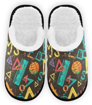 Colorful Math Symbols Plush Slippers for Women Men Warm Comfortable Travel Spa Slipper Non-slip House Shoes