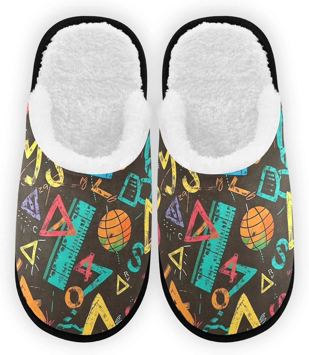Colorful Math Symbols Plush Slippers for Women Men Warm Comfortable Travel Spa Slipper Non-slip House Shoes
