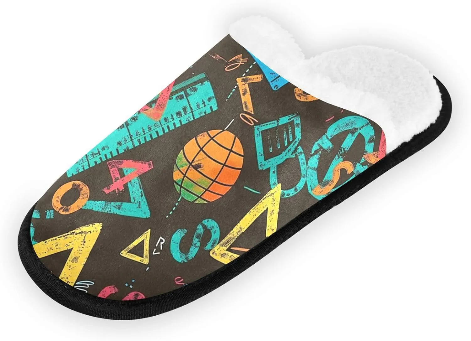 Colorful Math Symbols Plush Slippers for Women Men Warm Comfortable Travel Spa Slipper Non-slip House Shoes