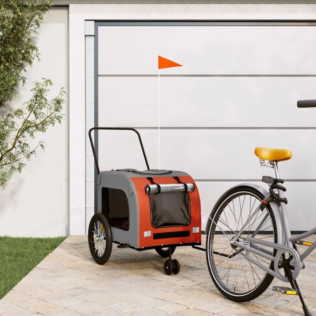 Comfortable Pet Bike Trailer for Dogs, Durable Fabric and Iron Construction, Design, Orange and Gray