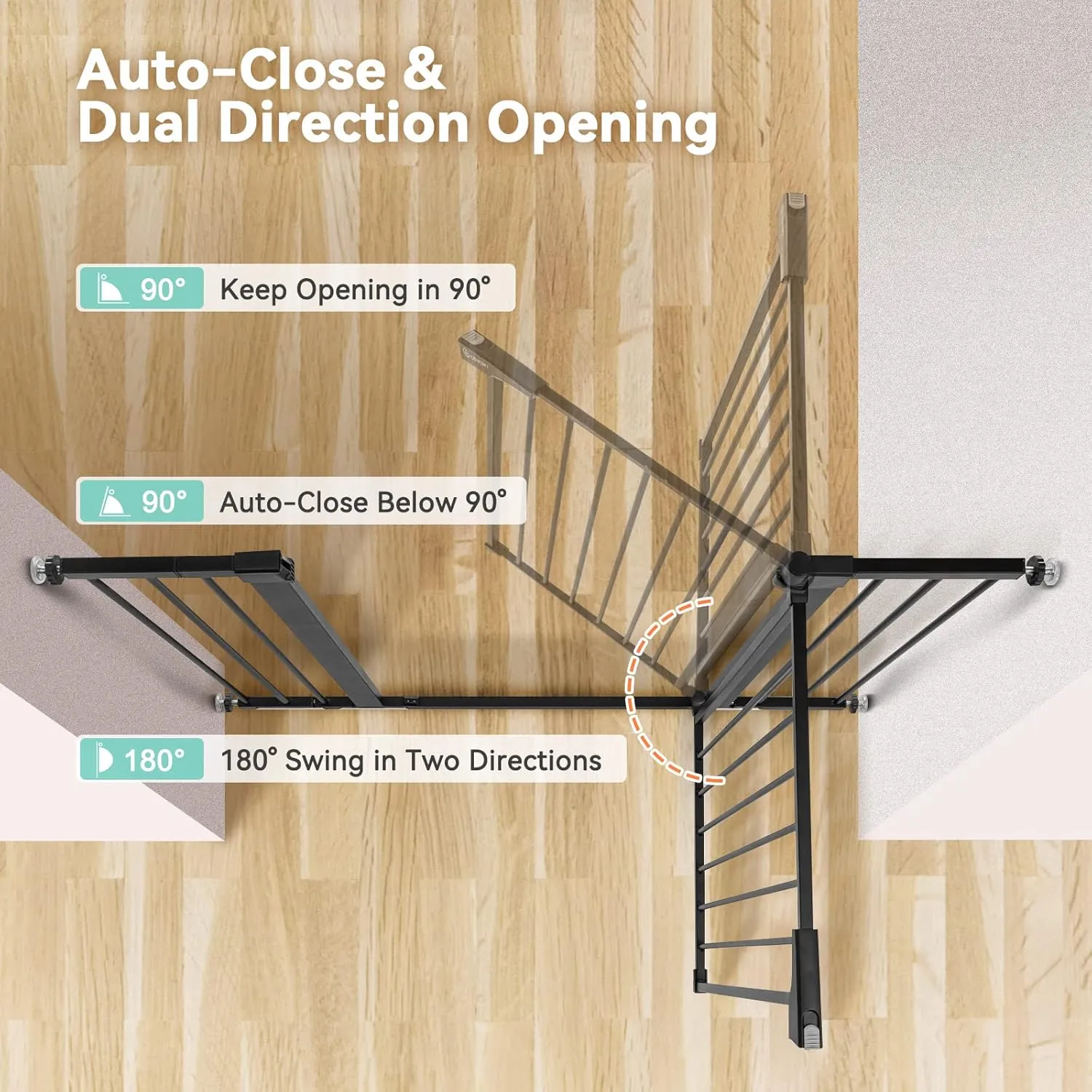 COMOMY 36" Extra Tall Baby Gate for Stairs and Doorways - Fits 29.5" to 48.8" Wide Openings, Auto Close Extra Wide Dog Gate for House, Pressure Mounted Easy Walk Through Pet With Door, Black