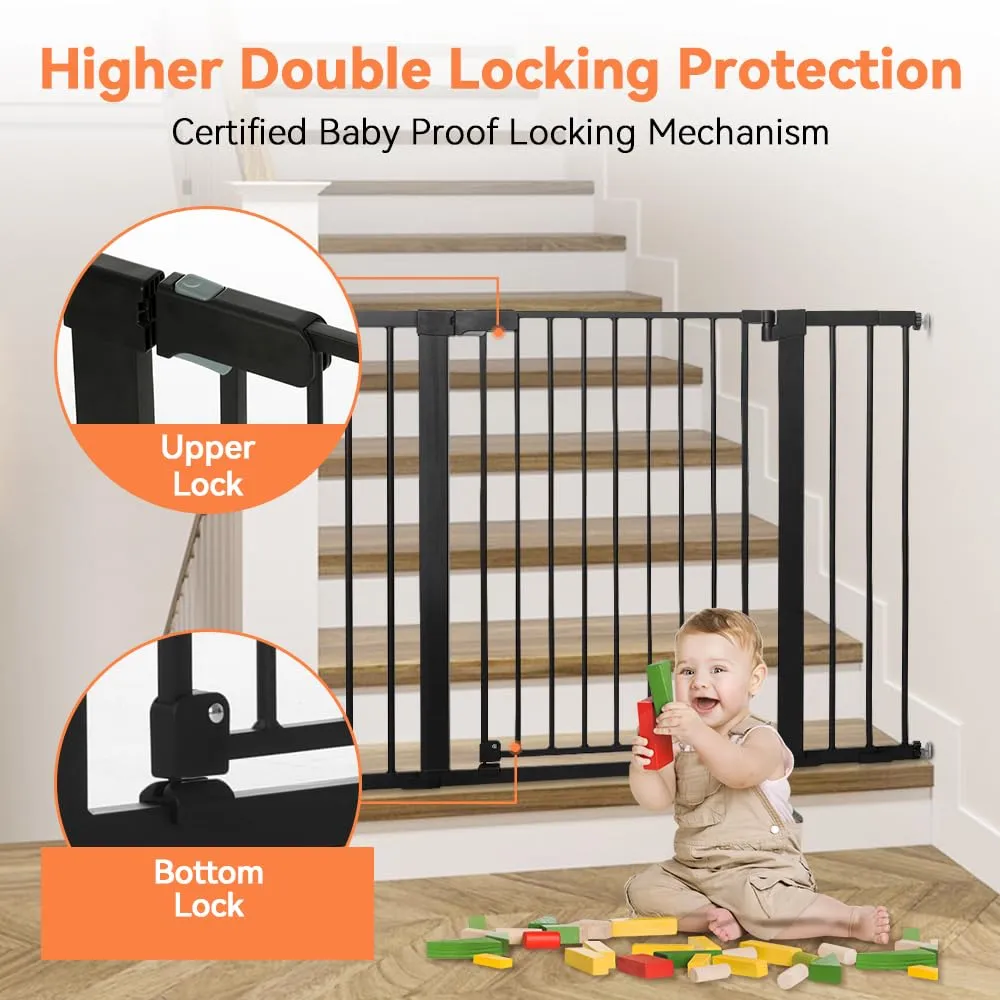 COMOMY 36" Extra Tall Baby Gate for Stairs and Doorways - Fits 29.5" to 48.8" Wide Openings, Auto Close Extra Wide Dog Gate for House, Pressure Mounted Easy Walk Through Pet With Door, Black