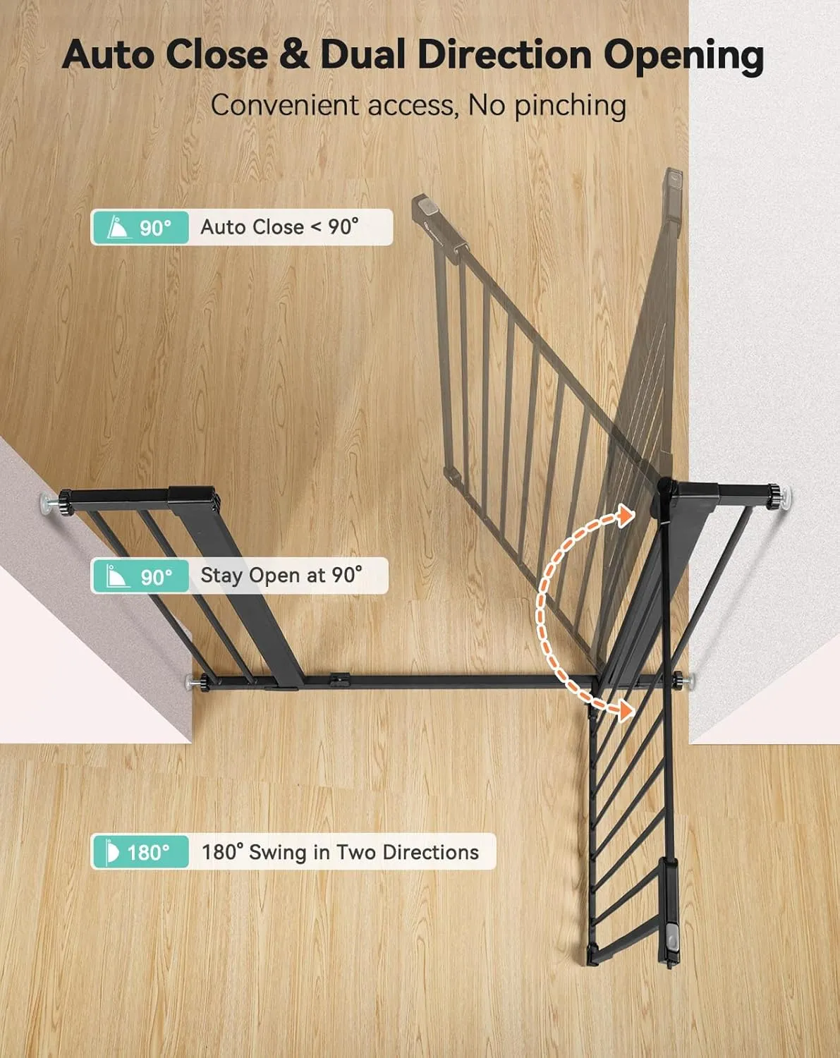 COMOMY 36" Extra Tall Baby Gate for Stairs Doorways, Fits Openings 29.5" to 43.3" Wide, Auto Close Sturdy Safety Dog Gate for House, Pressure Mounted Easy Walk Through Pet Gate with Door, Black