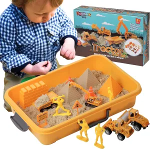 Construction Sandbox Toy for Kids With 2 lbs Play Sand, Bulldozer, and Figures - Tractor Sand Playset - Children's 3-5 Boys Farm Set, Indoor Mini Construction Play Set