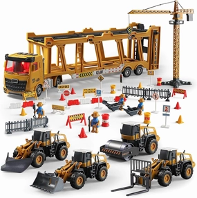 Construction Trucks Toy Set – Alloy Inertia Driving 1:40 & 1:55 Simulation Model Toys, Including Forklifts, Wheel Loader, Road Rollers, Bulldozer, and High Cranes with Scenario Accessories