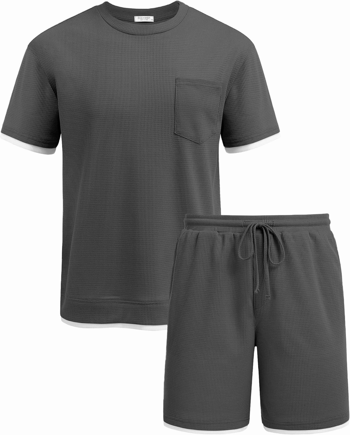 COOFANDY Men's Waffle Shirt and Shorts Set 2 Piece Outfits Casual Summer Tracksuits Set with Pockets