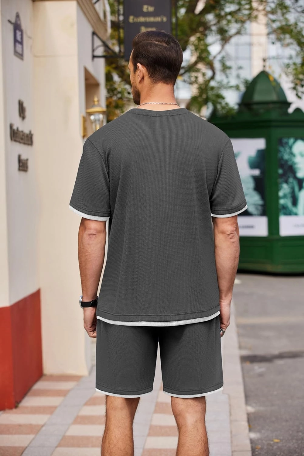 COOFANDY Men's Waffle Shirt and Shorts Set 2 Piece Outfits Casual Summer Tracksuits Set with Pockets
