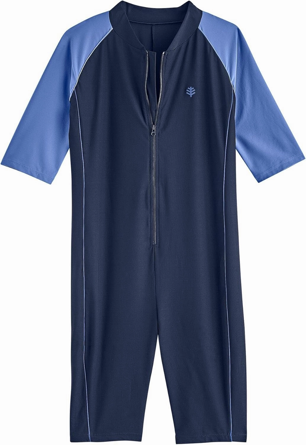 Coolibar UPF 50  Kid's Barracuda Neck-to-Knee Surf Swimsuit- Sun Protective (Large- Navy Colorblock)
