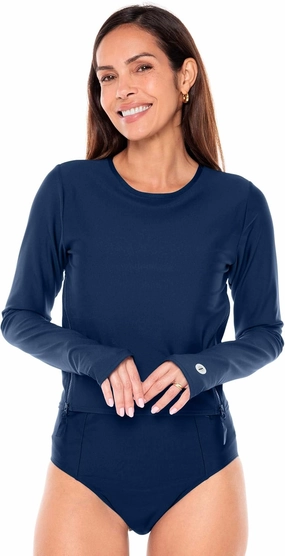 Coolibar UPF 50  Women's Bayfront Rash Guard Bra Top, Navy, X-Small, Solid - Sun Protective