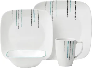 Corelle 3395 Rain Drops Chip & Break Resistant 16pc Dinner Set, Service for 4, Blue/Grey, 29 x 29 x 18 cm