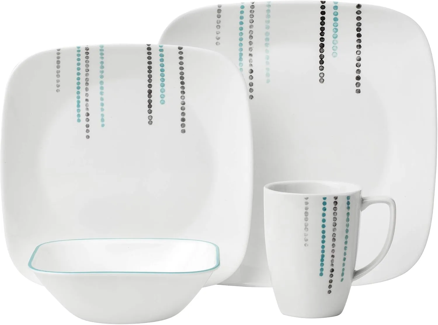 Corelle 3395 Rain Drops Chip & Break Resistant 16pc Dinner Set, Service for 4, Blue/Grey, 29 x 29 x 18 cm