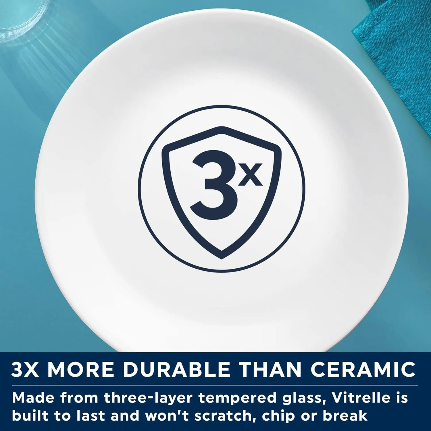 Corelle Vitrelle Glass Dinnerware Set, Chip & Crack Resistant Triple Layer Glass, 4-PC Dinner Plates, Winter Frost White