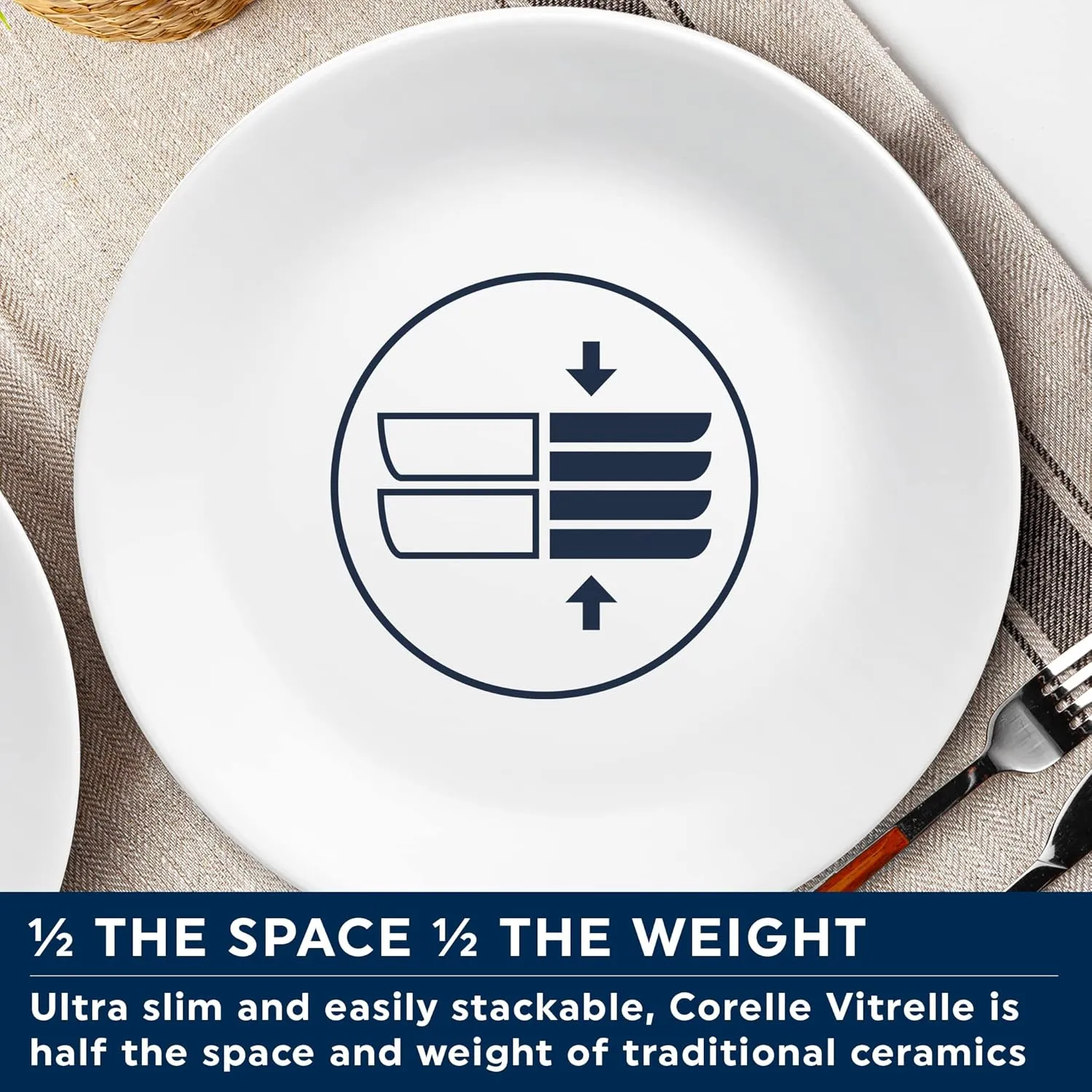 Corelle Vitrelle Glass Dinnerware Set, Chip & Crack Resistant Triple Layer Glass, 4-PC Dinner Plates, Winter Frost White