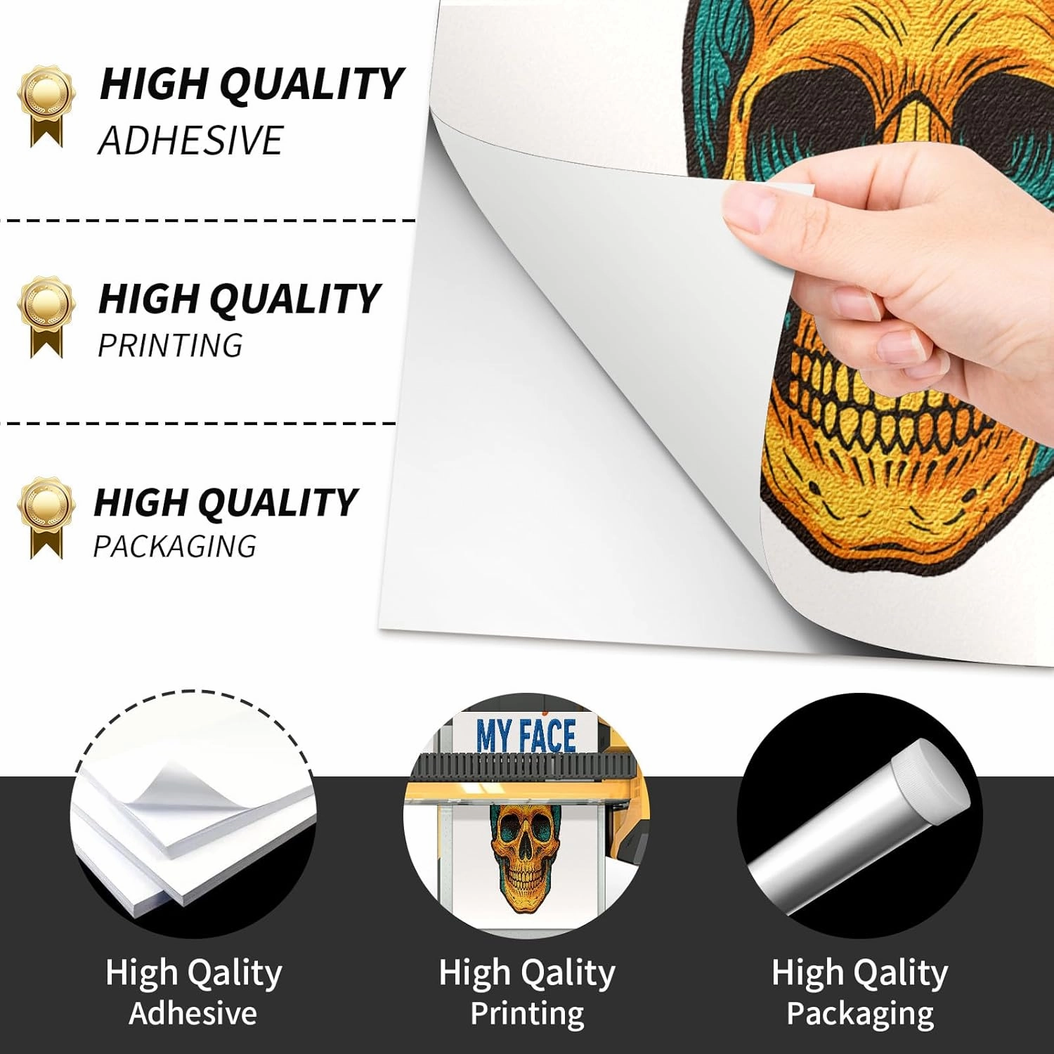 Corn Hole Decals 24x48in Set of 2 Weatherproof Laminated Vinyl Board Wraps Game Accessories Adhesive Skins Tailgate Party Backyard Lawn Camping Picnic Decoration Outdoor Events Resting Skull