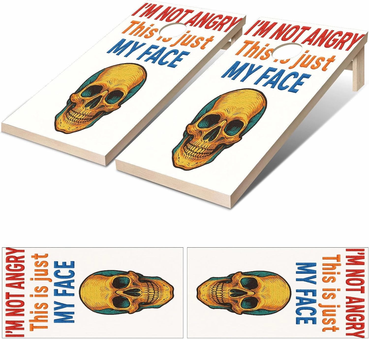 Corn Hole Decals 24x48in Set of 2 Weatherproof Laminated Vinyl Board Wraps Game Accessories Adhesive Skins Tailgate Party Backyard Lawn Camping Picnic Decoration Outdoor Events Resting Skull