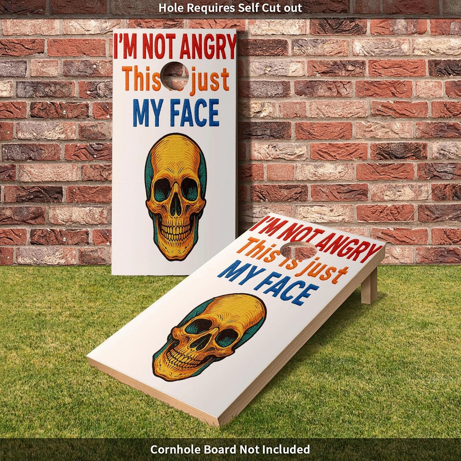 Corn Hole Decals 24x48in Set of 2 Weatherproof Laminated Vinyl Board Wraps Game Accessories Adhesive Skins Tailgate Party Backyard Lawn Camping Picnic Decoration Outdoor Events Resting Skull