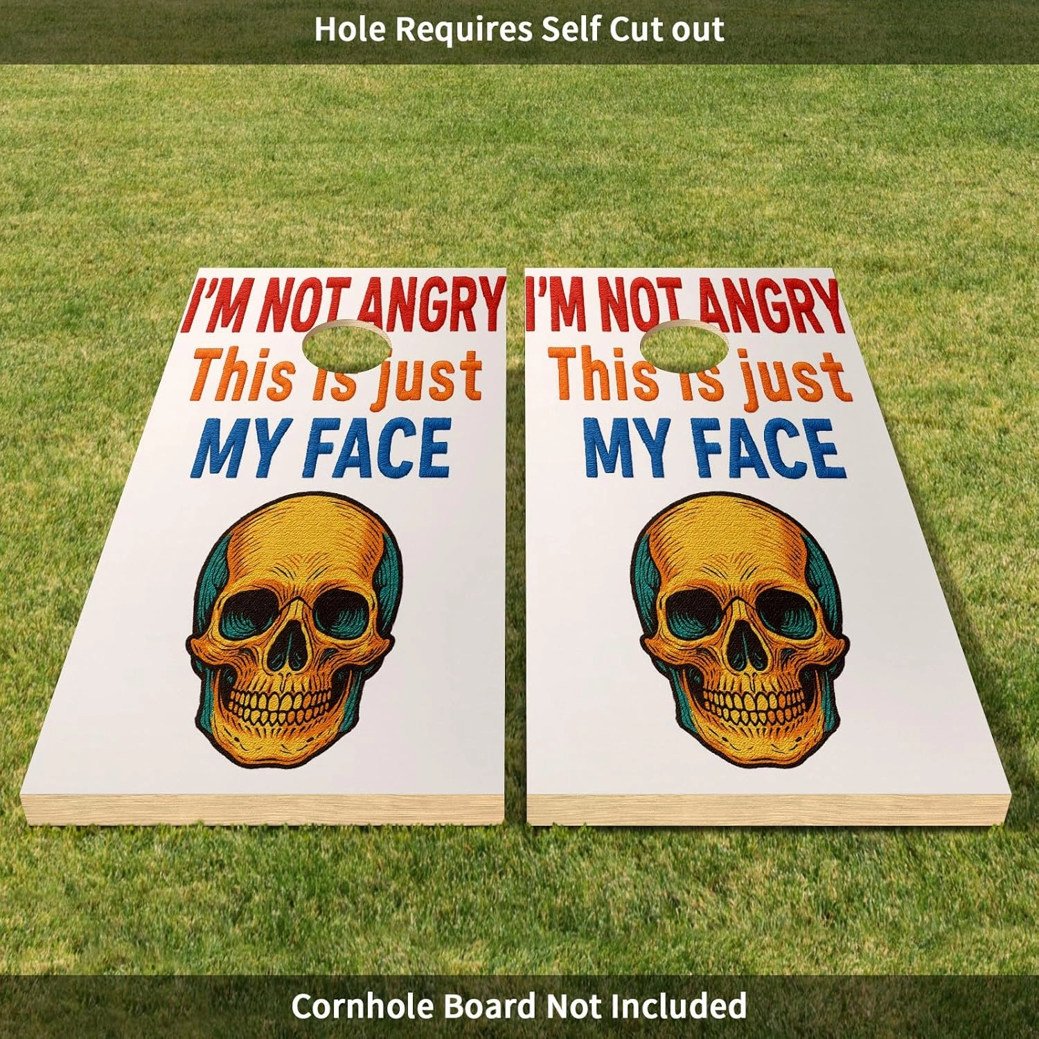 Corn Hole Decals 24x48in Set of 2 Weatherproof Laminated Vinyl Board Wraps Game Accessories Adhesive Skins Tailgate Party Backyard Lawn Camping Picnic Decoration Outdoor Events Resting Skull
