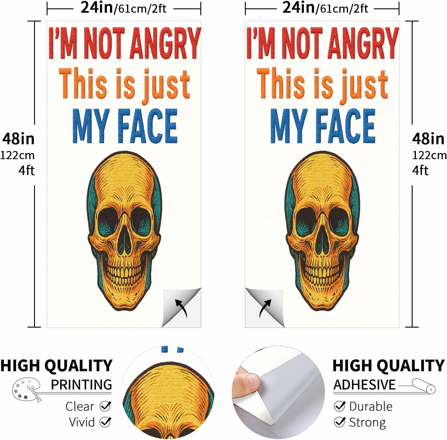 Corn Hole Decals 24x48in Set of 2 Weatherproof Laminated Vinyl Board Wraps Game Accessories Adhesive Skins Tailgate Party Backyard Lawn Camping Picnic Decoration Outdoor Events Resting Skull
