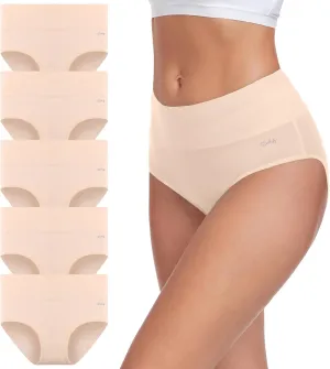 coskefy Women's High Waisted Cotton Underwear Soft Breathable Panties Stretch Briefs Ladies Panties 5 Pack