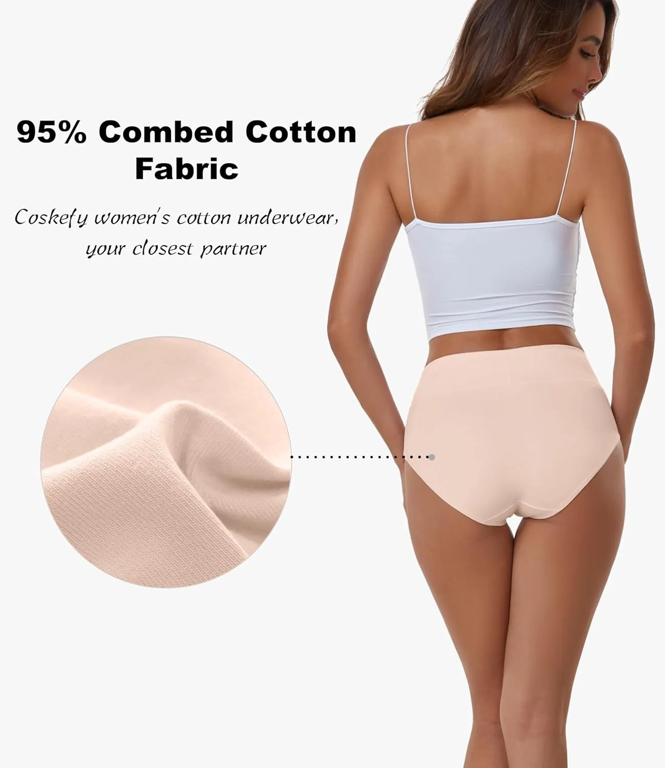 coskefy Women's High Waisted Cotton Underwear Soft Breathable Panties Stretch Briefs Ladies Panties 5 Pack