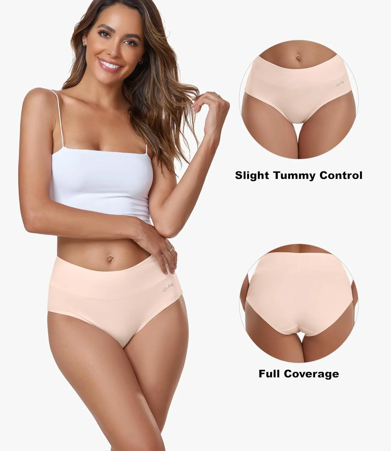 coskefy Women's High Waisted Cotton Underwear Soft Breathable Panties Stretch Briefs Ladies Panties 5 Pack
