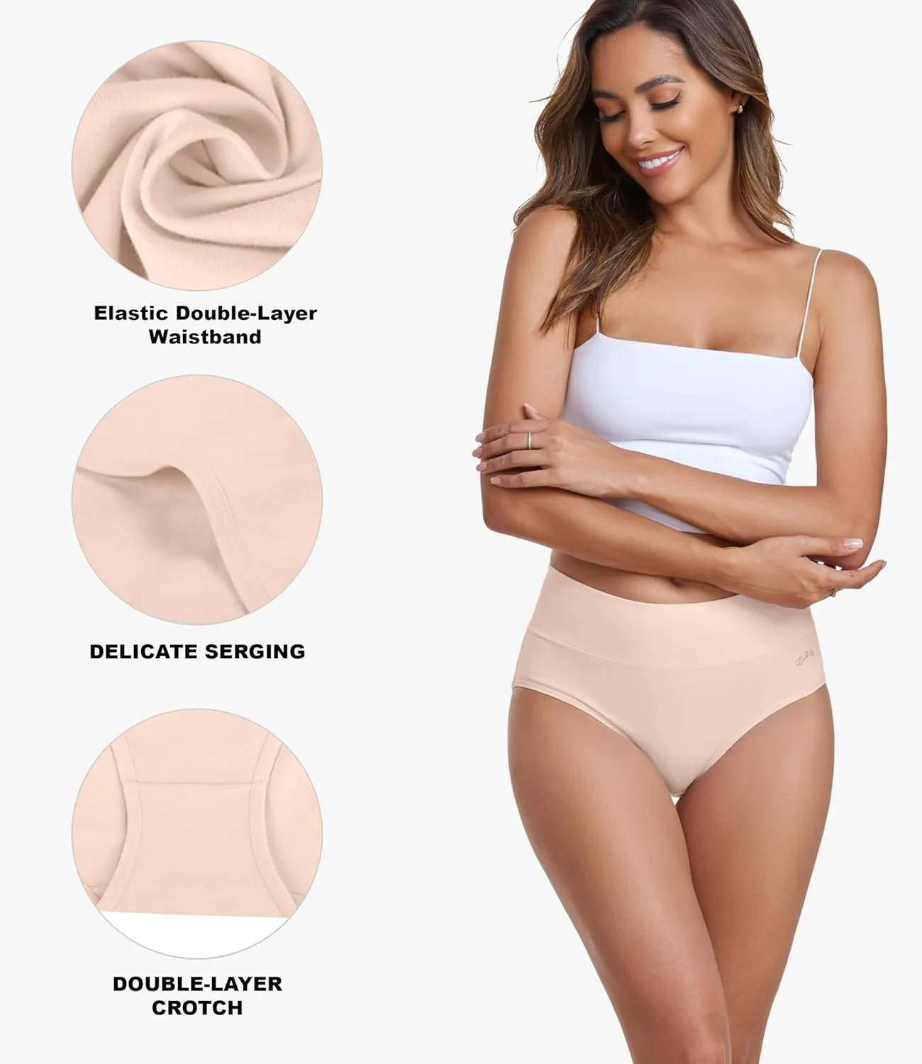 coskefy Women's High Waisted Cotton Underwear Soft Breathable Panties Stretch Briefs Ladies Panties 5 Pack