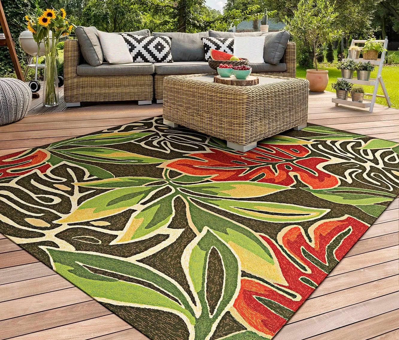 Couristan Covington Areca Palms Indoor/Outdoor Area Rug, 3'6" x 5'6", Brown-Forest Green