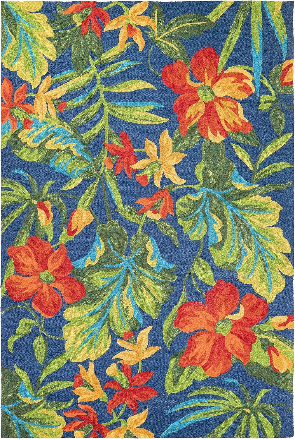 Couristan Covington Tropical Orchid Indoor/Outdoor Area Rug, 5'6" x 8', Azure/Forest Green/Red