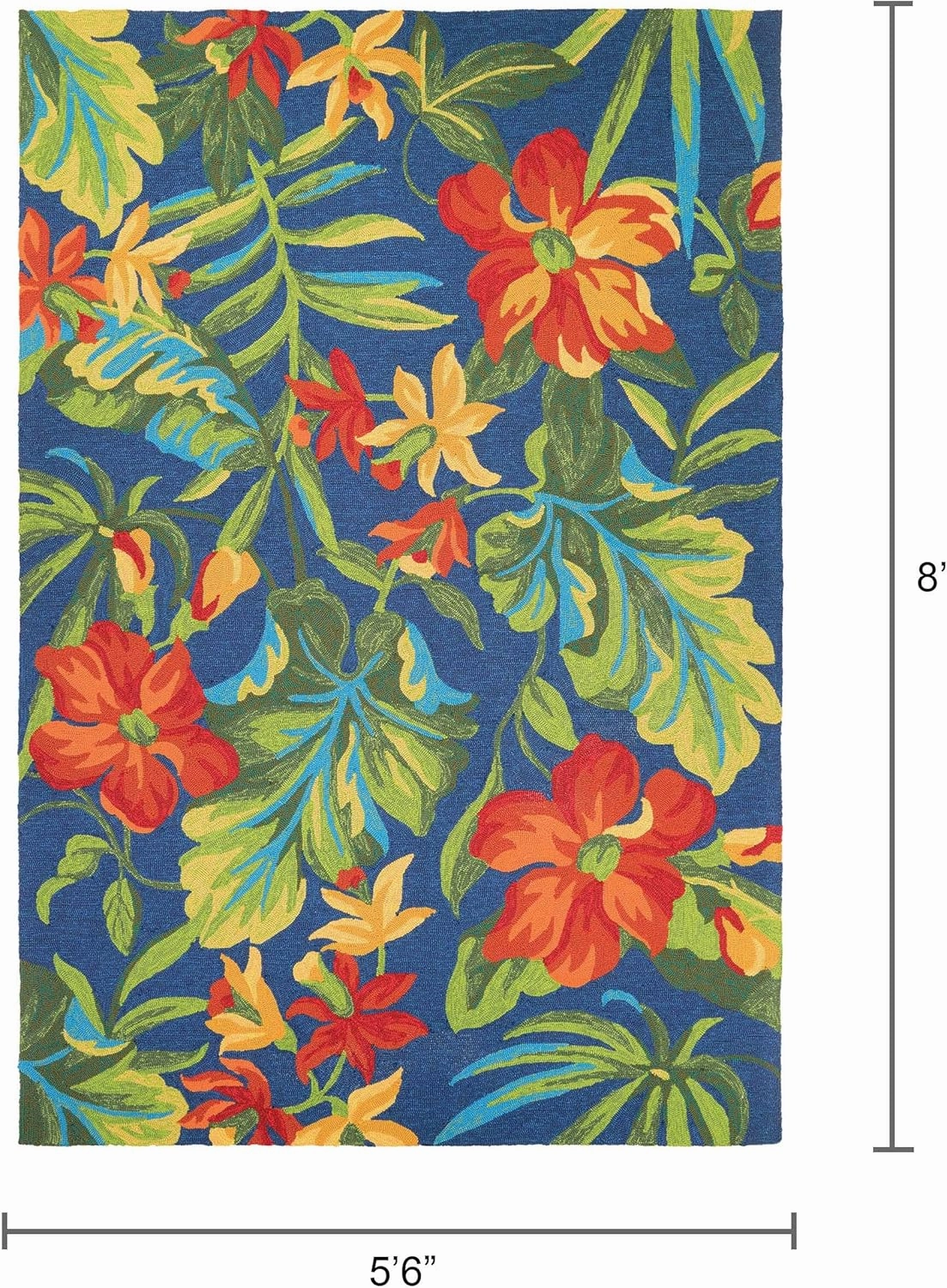 Couristan Covington Tropical Orchid Indoor/Outdoor Area Rug, 5'6" x 8', Azure/Forest Green/Red