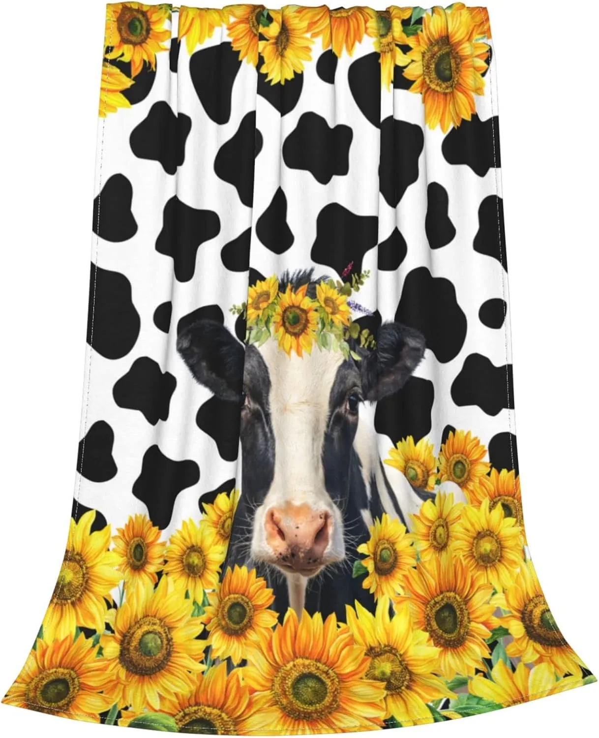 Cow Print Sunflower Blanket Soft Warm Lightweight Cozy Plush Throw Blanket Bed Couch Sofa Office Decor Gifts for Kids Women 60"x50"