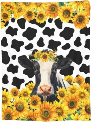 Cow Print Sunflower Blanket Soft Warm Lightweight Cozy Plush Throw Blanket Bed Couch Sofa Office Decor Gifts for Kids Women 60"x50"