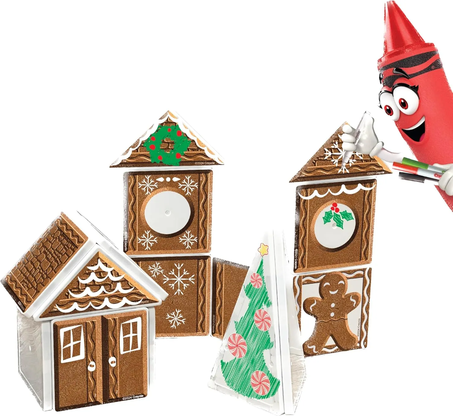CreateOn Crayola Holiday Gingerbread House Magnetic Tiles, Magnetic Kids Building Toys, Educational Stem Toys for Ages 3 , 24-Piece Set