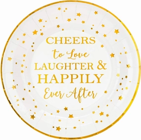 Crisky 50 Counts Cheers to Love Gold Plates for Bridal Shower, Wedding, Engagement, Bachelorett Party Decorations, Dessert, Buffet, Cake Disposable Plates Party Supples, 9" Plate