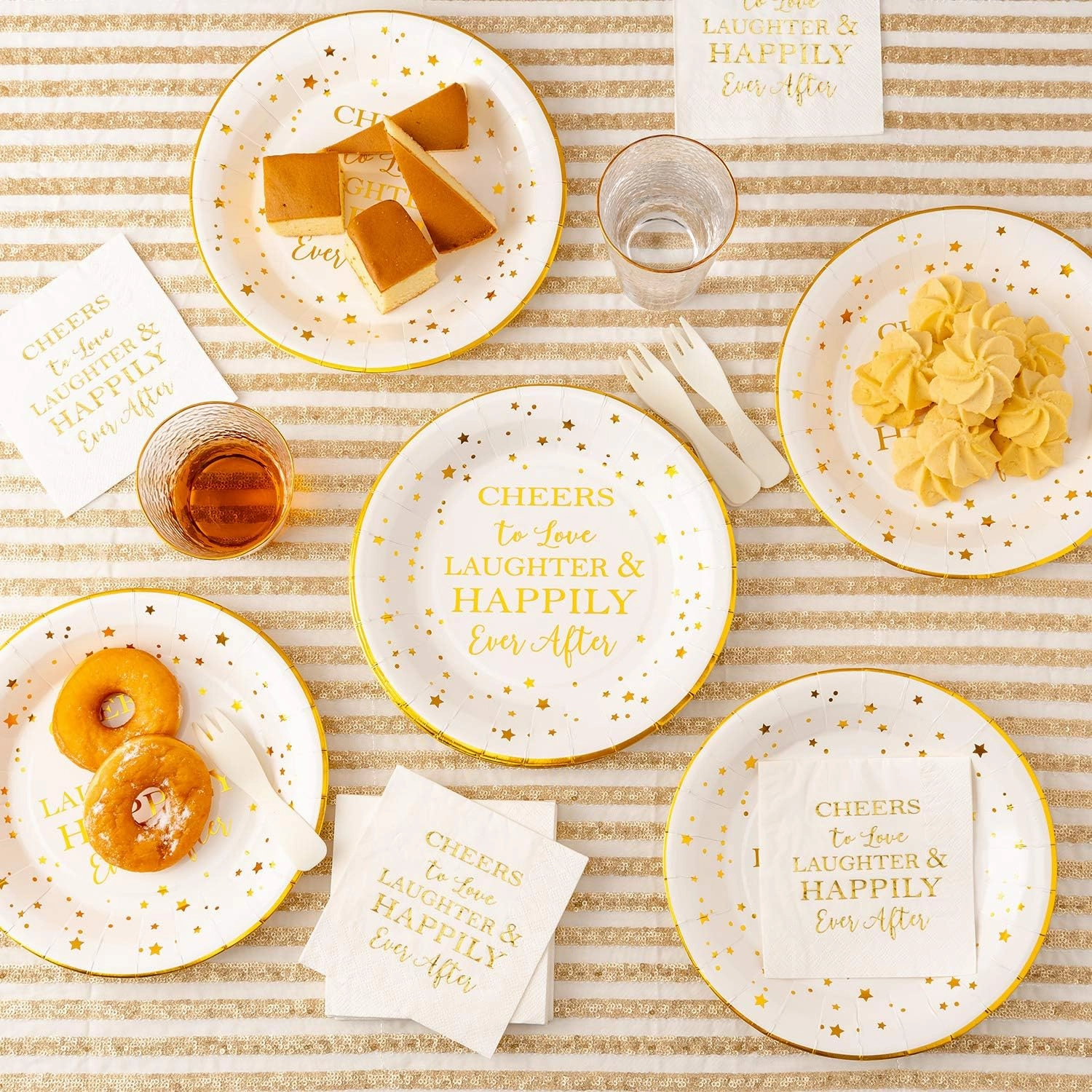Crisky 50 Counts Cheers to Love Gold Plates for Bridal Shower, Wedding, Engagement, Bachelorett Party Decorations, Dessert, Buffet, Cake Disposable Plates Party Supples, 9" Plate