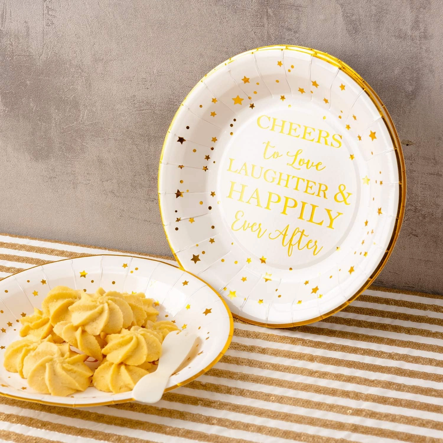 Crisky 50 Counts Cheers to Love Gold Plates for Bridal Shower, Wedding, Engagement, Bachelorett Party Decorations, Dessert, Buffet, Cake Disposable Plates Party Supples, 9" Plate